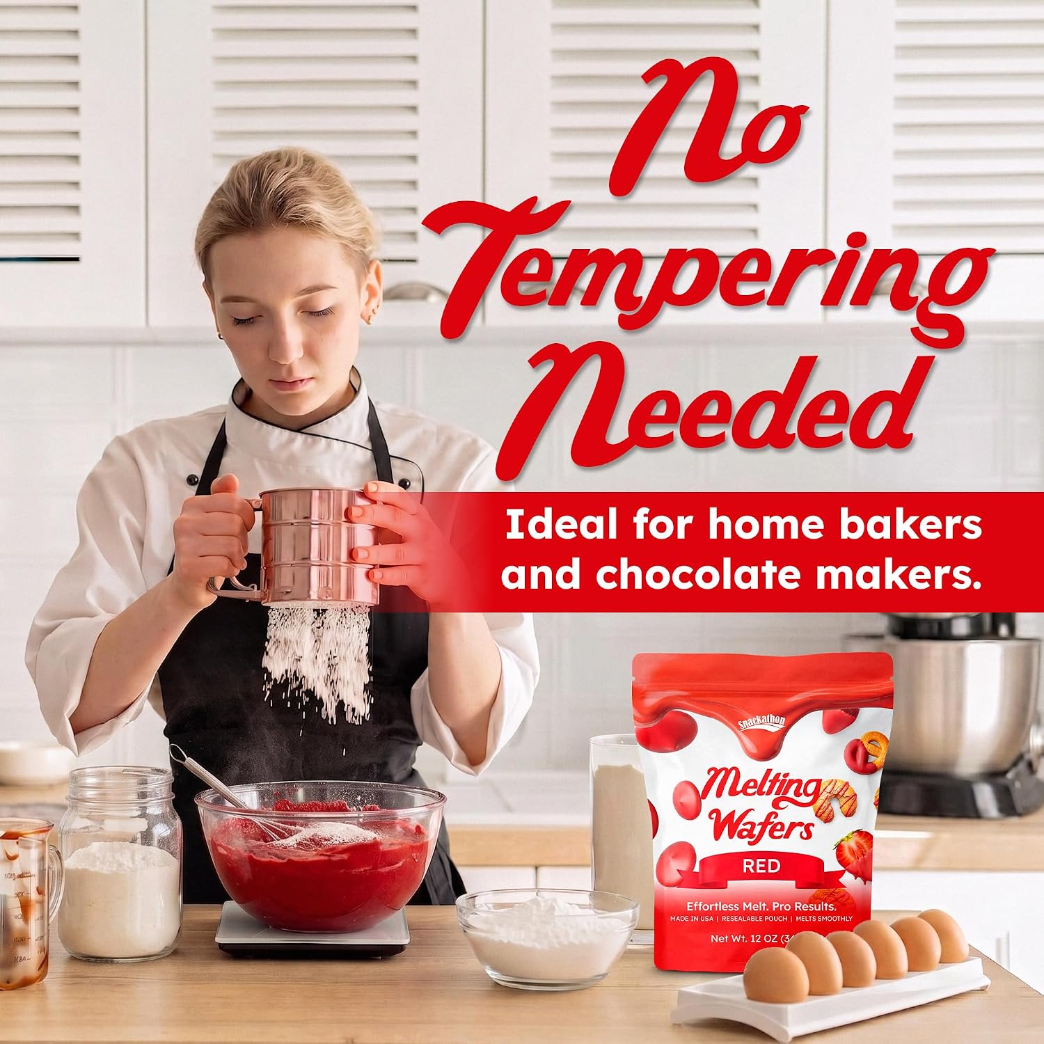 Snackathon Red Melting Wafers, Red Compound Chocolate Candy Melts for Desserts
