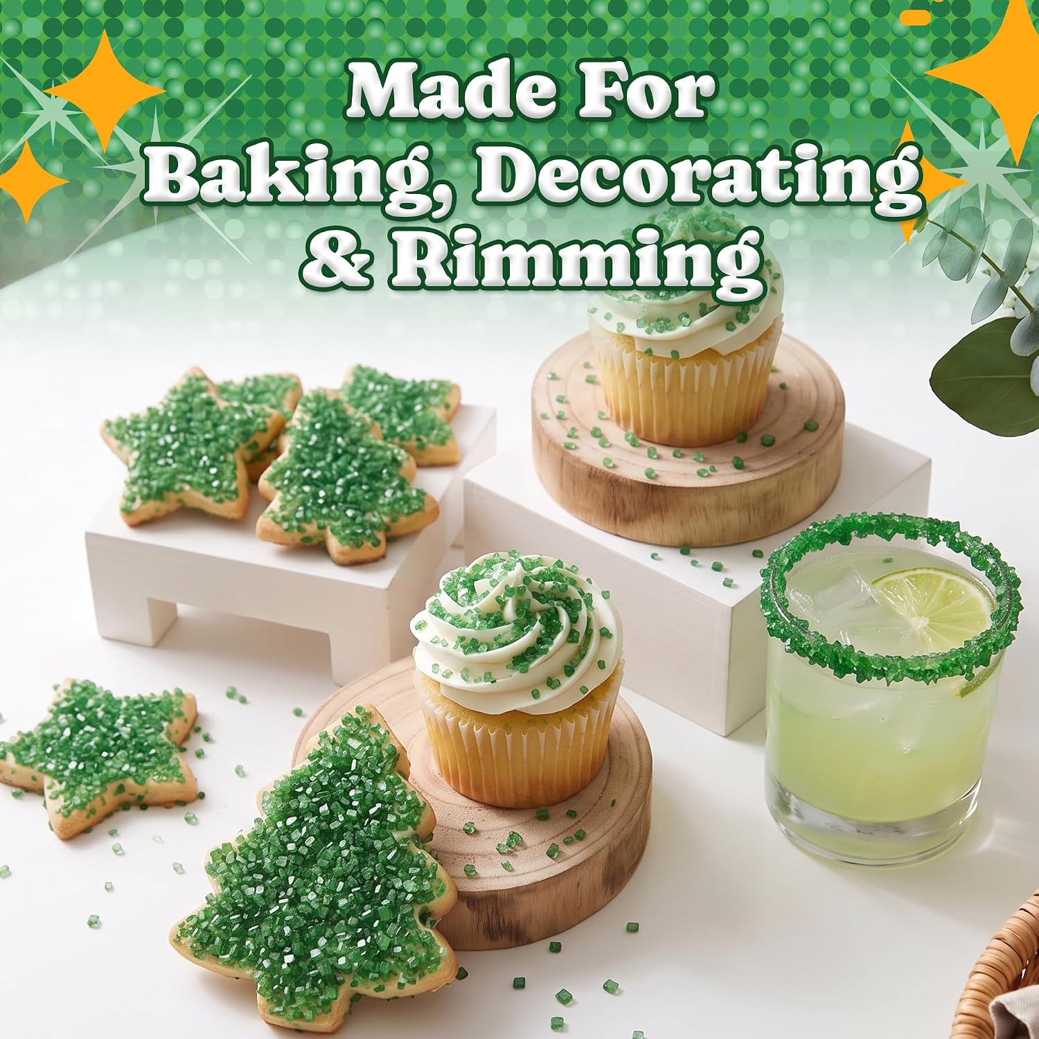Snackathon Green Sanding Sugar, 7 oz, Extra Coarse for Baking & Decorating Green Shimmering Crystals
