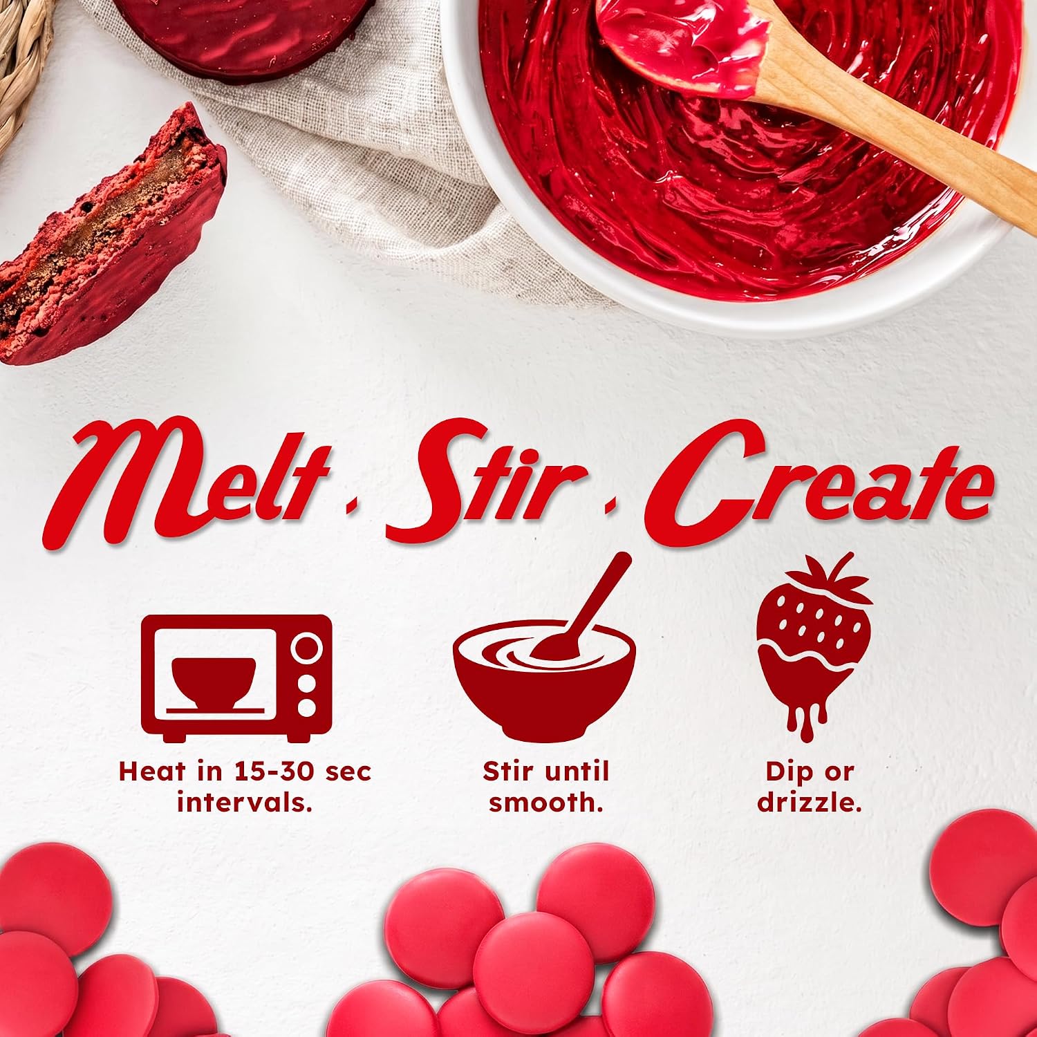Snackathon Red Melting Wafers, Red Compound Chocolate Candy Melts for Desserts