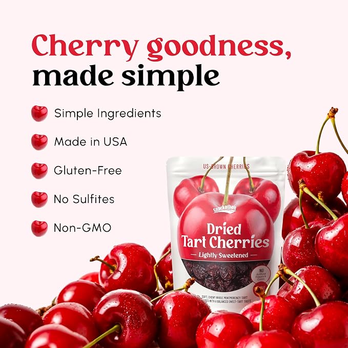 Snackathon Dried Tart Cherries, Lightly Sweetened Chewy Montmorency Sour Cherries