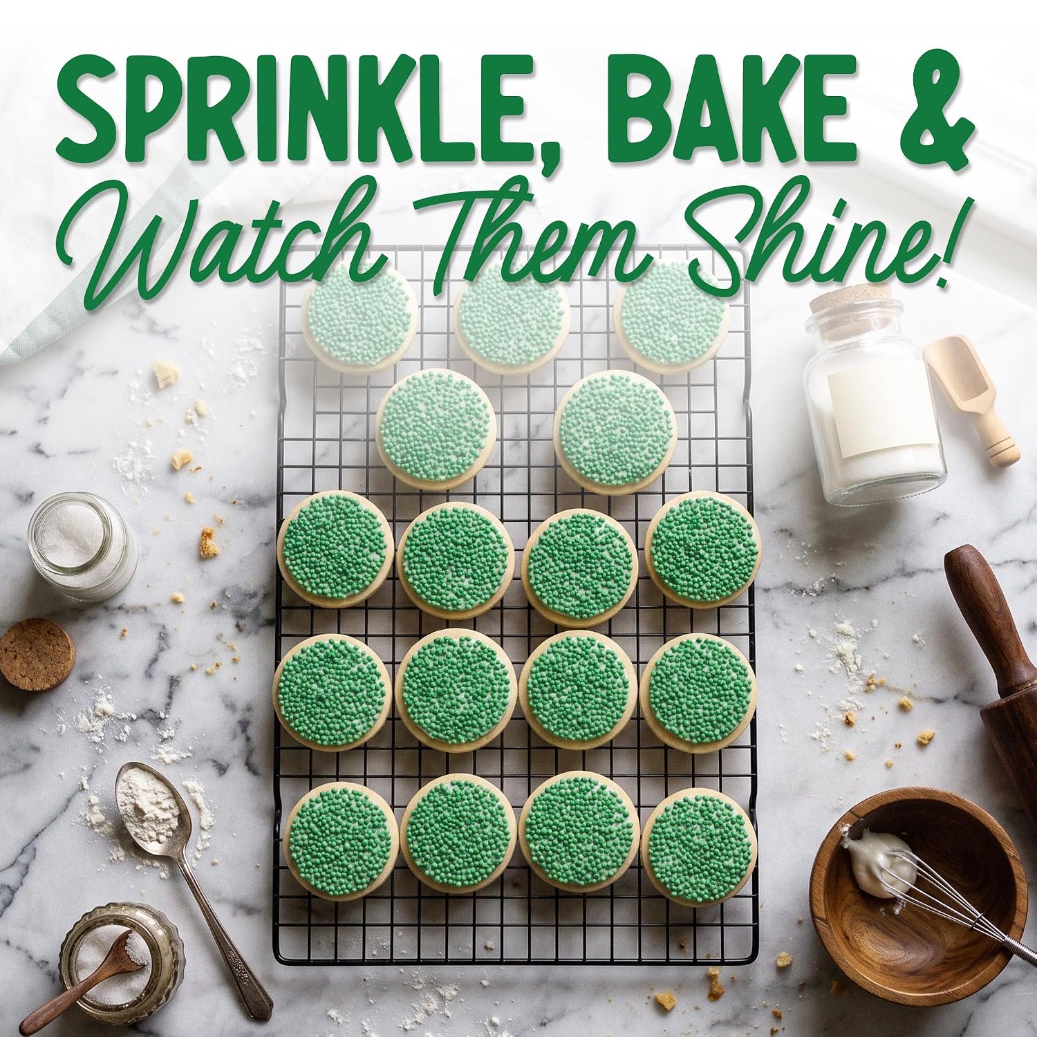 Snackathon Green Nonpareils Sprinkles, 7 oz, Festive Sugar Dot Sprinkles