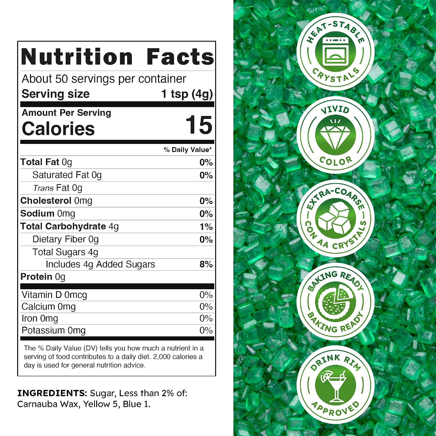 Snackathon Green Sanding Sugar, 7 oz, Extra Coarse for Baking & Decorating Green Shimmering Crystals