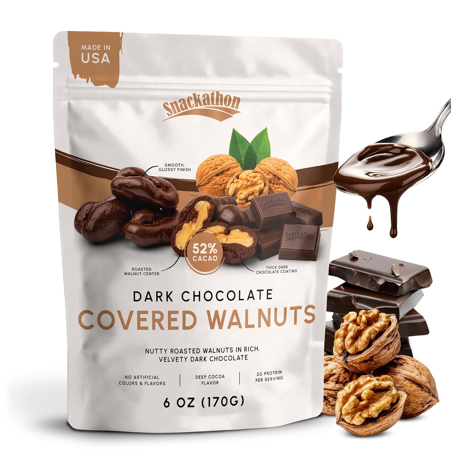 Snackathon Dark Chocolate Covered Walnuts, Resealable Snack Bag