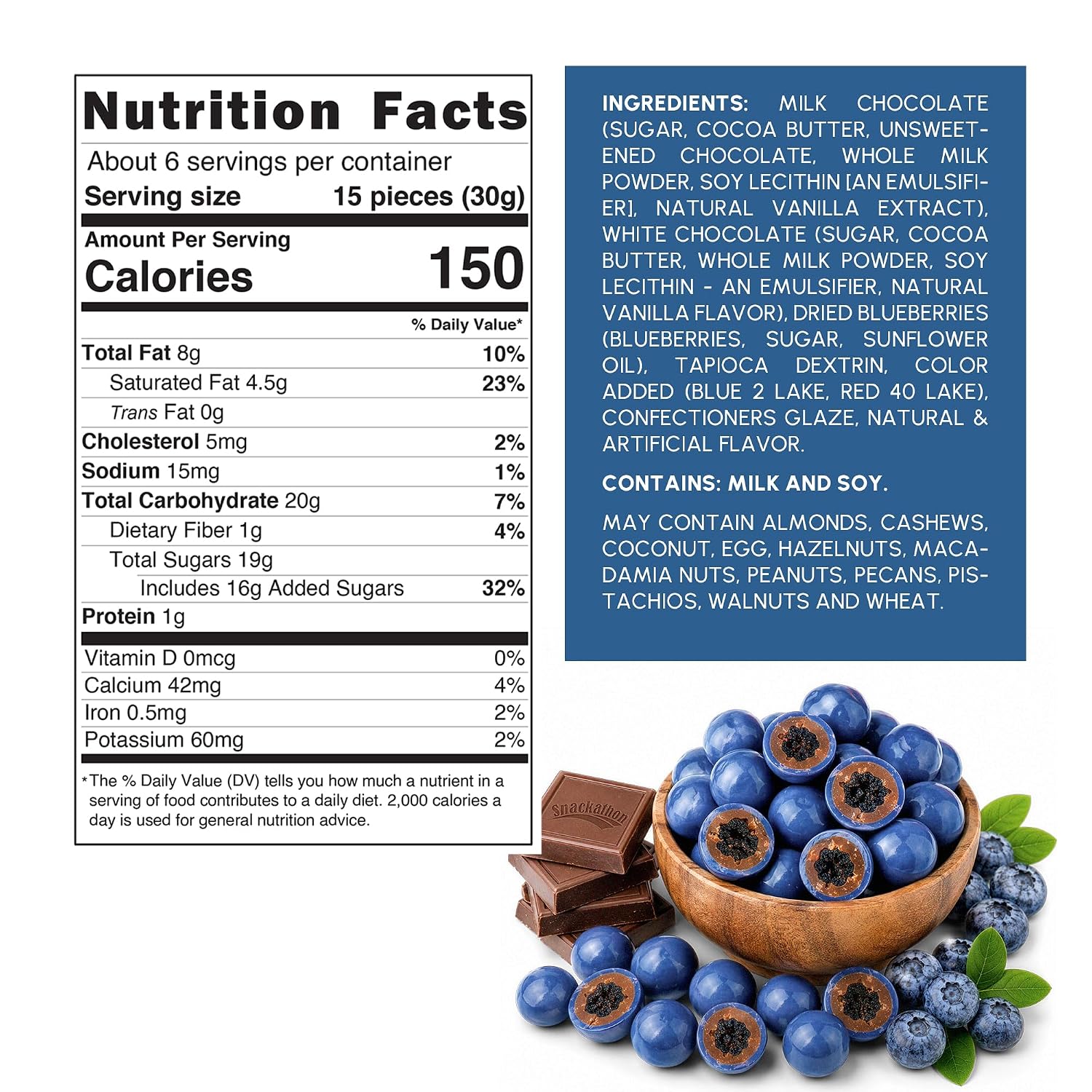 Snackathon Double Chocolate Covered Blueberries, Creamy & Fruity Gourmet Chocolate Candy