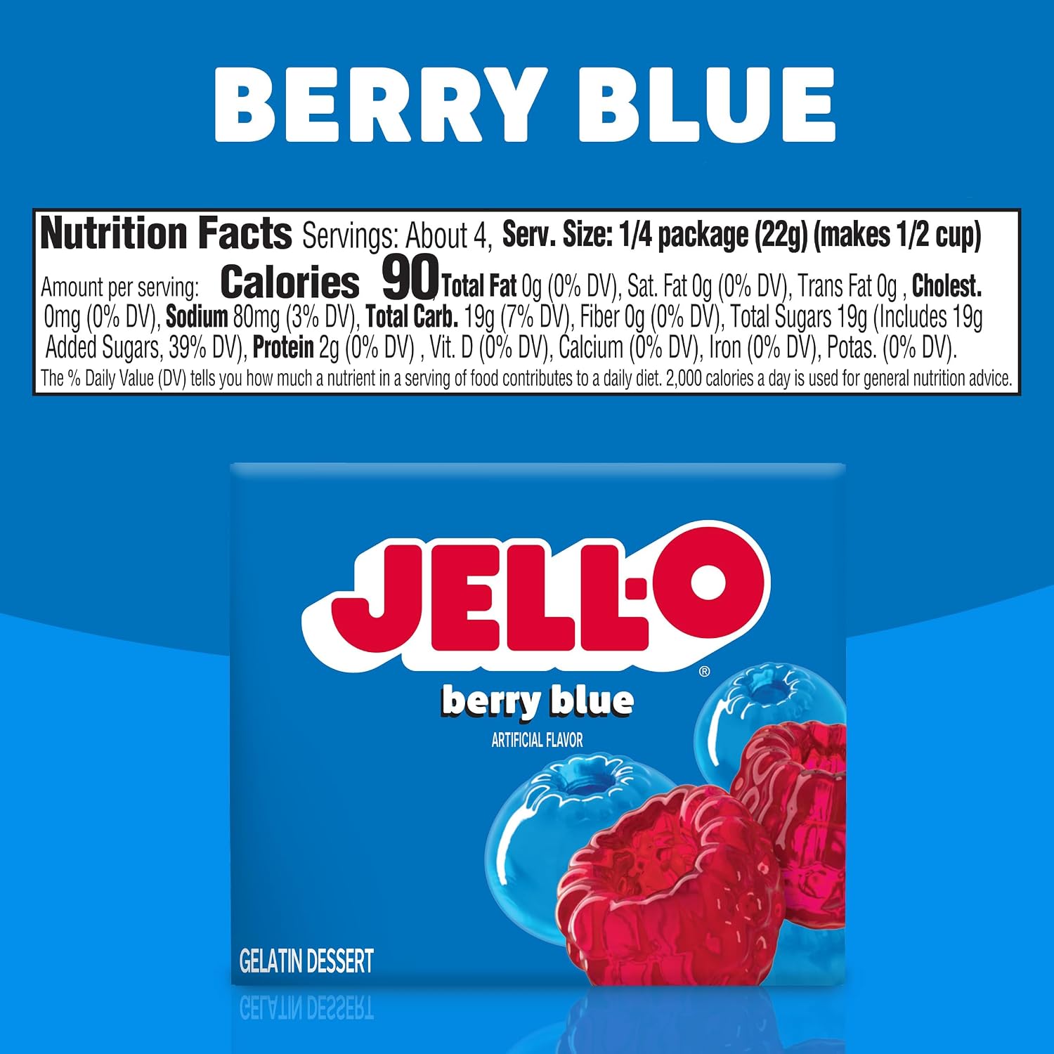 Jell-O Berry Blue Flavor Gelatin Dessert, 3 Ounce