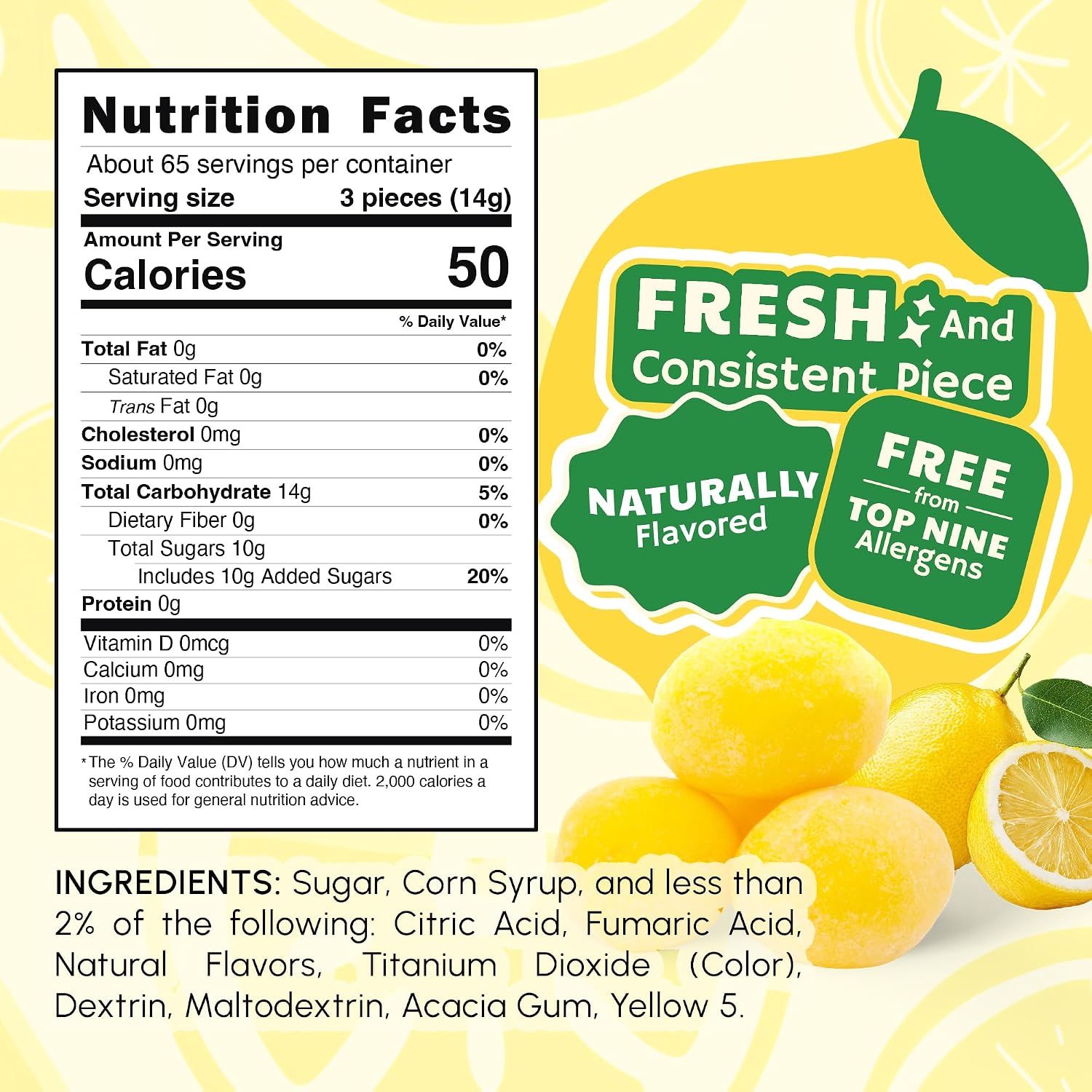 Snackathon Sanded Lemon Drops Hard Candy, Naturally Flavored