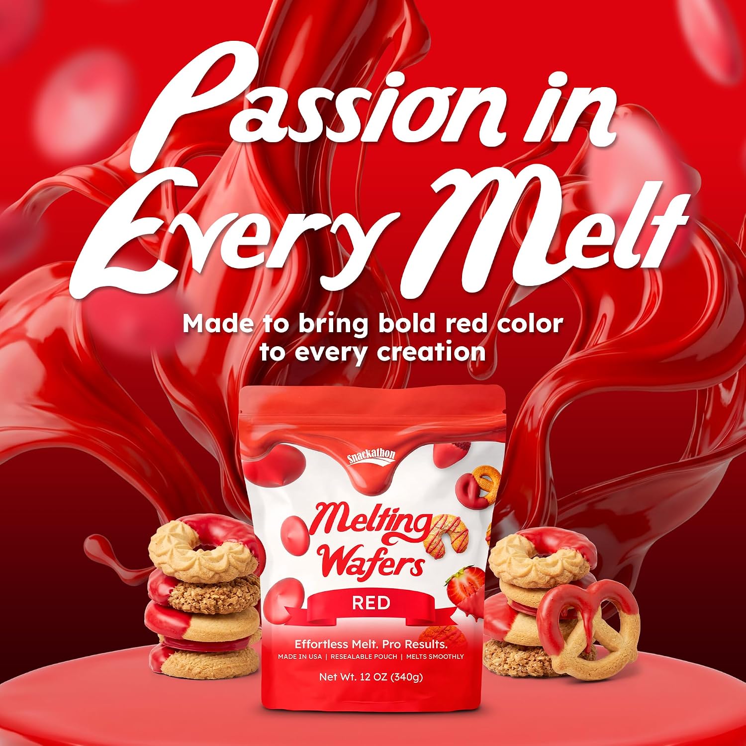 Snackathon Red Melting Wafers, Red Compound Chocolate Candy Melts for Desserts