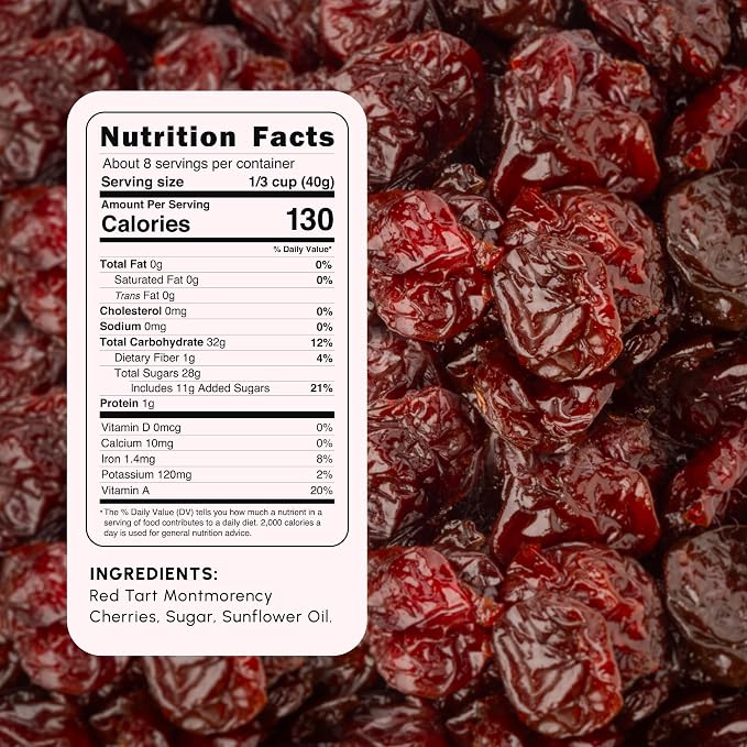 Snackathon Dried Tart Cherries, Lightly Sweetened Chewy Montmorency Sour Cherries