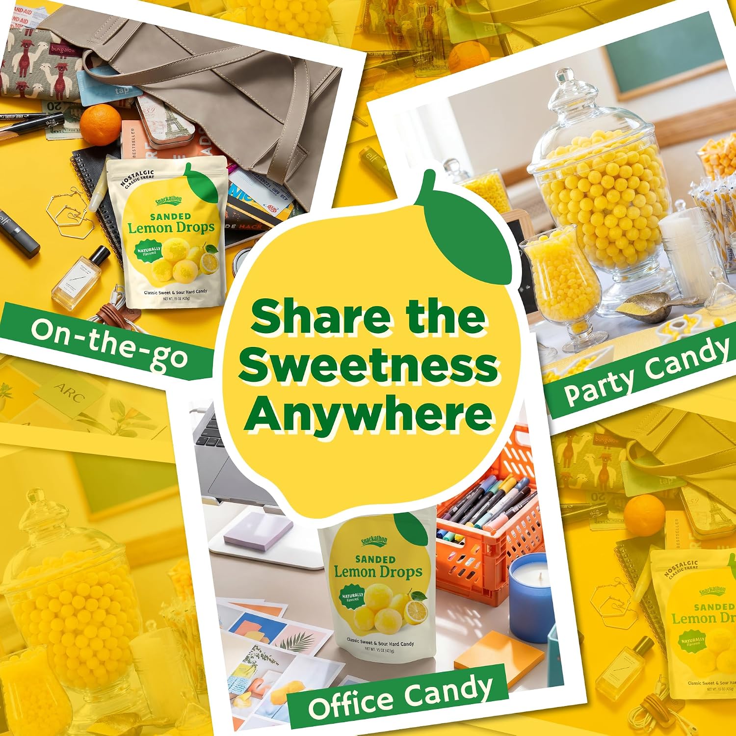 Snackathon Sanded Lemon Drops Hard Candy, Naturally Flavored