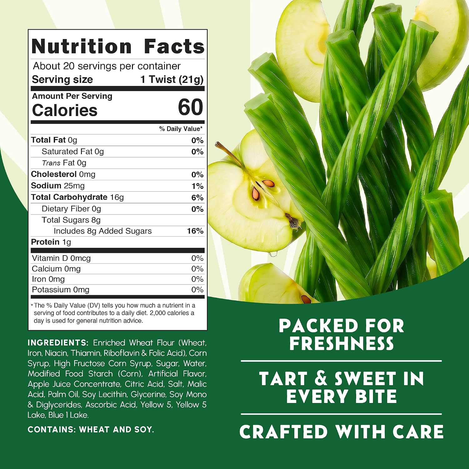 Snackathon Green Apple Licorice Twists, 15.2 oz, Jumbo Chewy Licorice Sticks