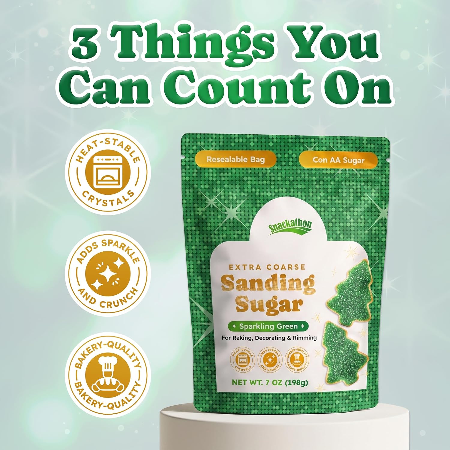 Snackathon Green Sanding Sugar, 7 oz, Extra Coarse for Baking & Decorating Green Shimmering Crystals