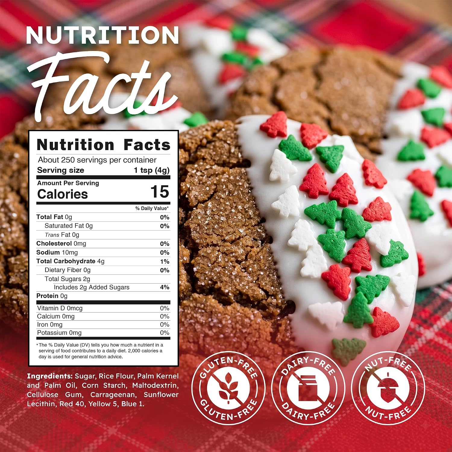 Snackathon Christmas Tree Sprinkles, Festive Red, Green & White Tree Holiday Confetti Sprinkles
