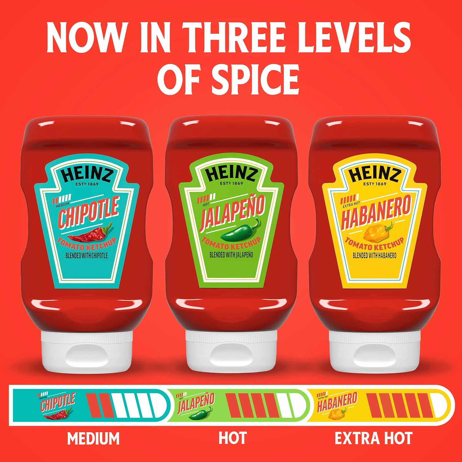 Heinz Spicy Ketchup Variety Pack, 3 flavors (Chipotle, Jalapeno, Habanero), 14 Ounce Each, Pack of 3