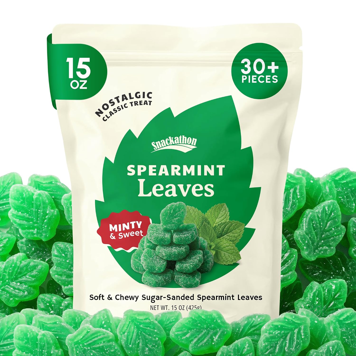 Snackathon Spearmint Leaves Candy, Soft & Chewy Mint Jelly Candy