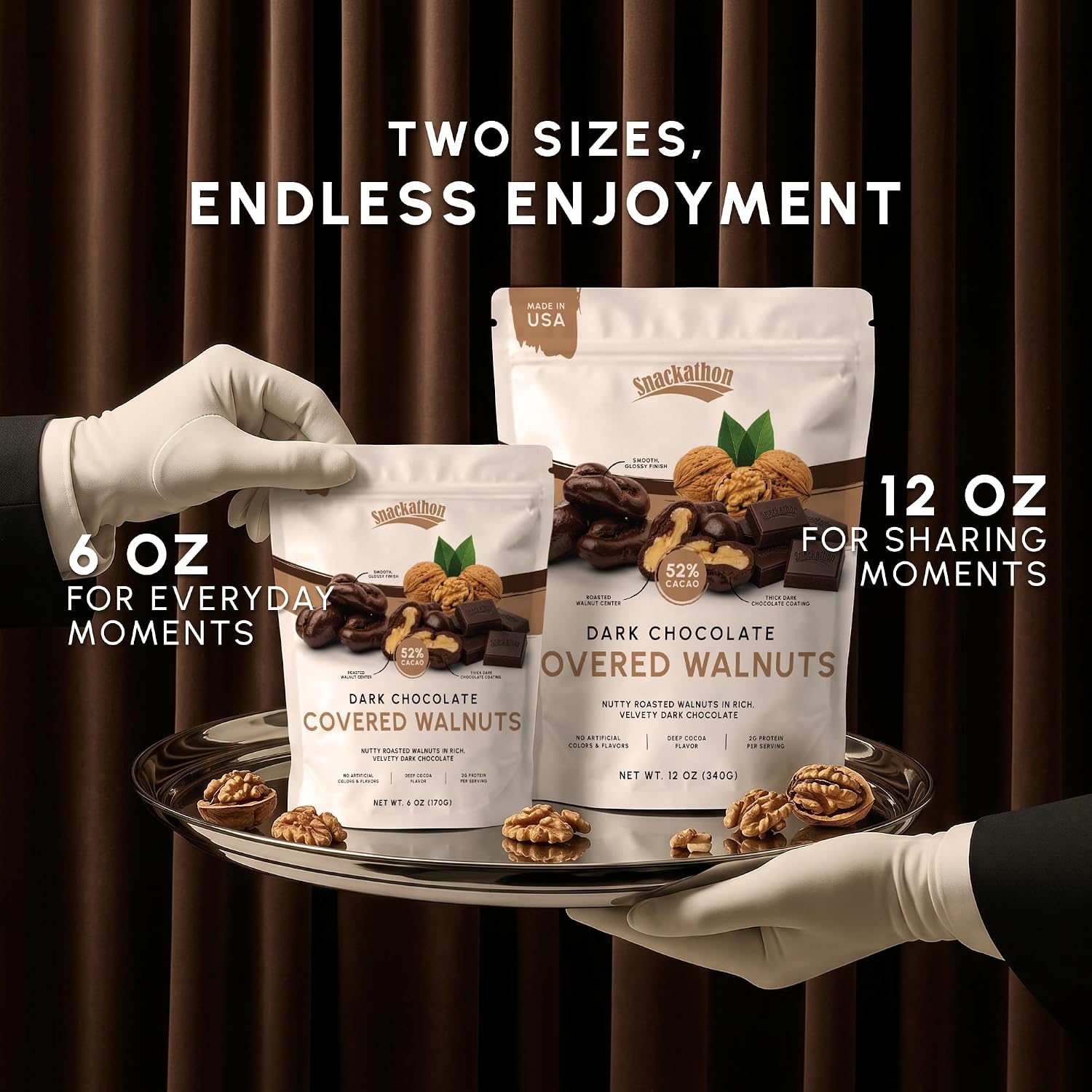 Snackathon Dark Chocolate Covered Walnuts, Resealable Snack Bag