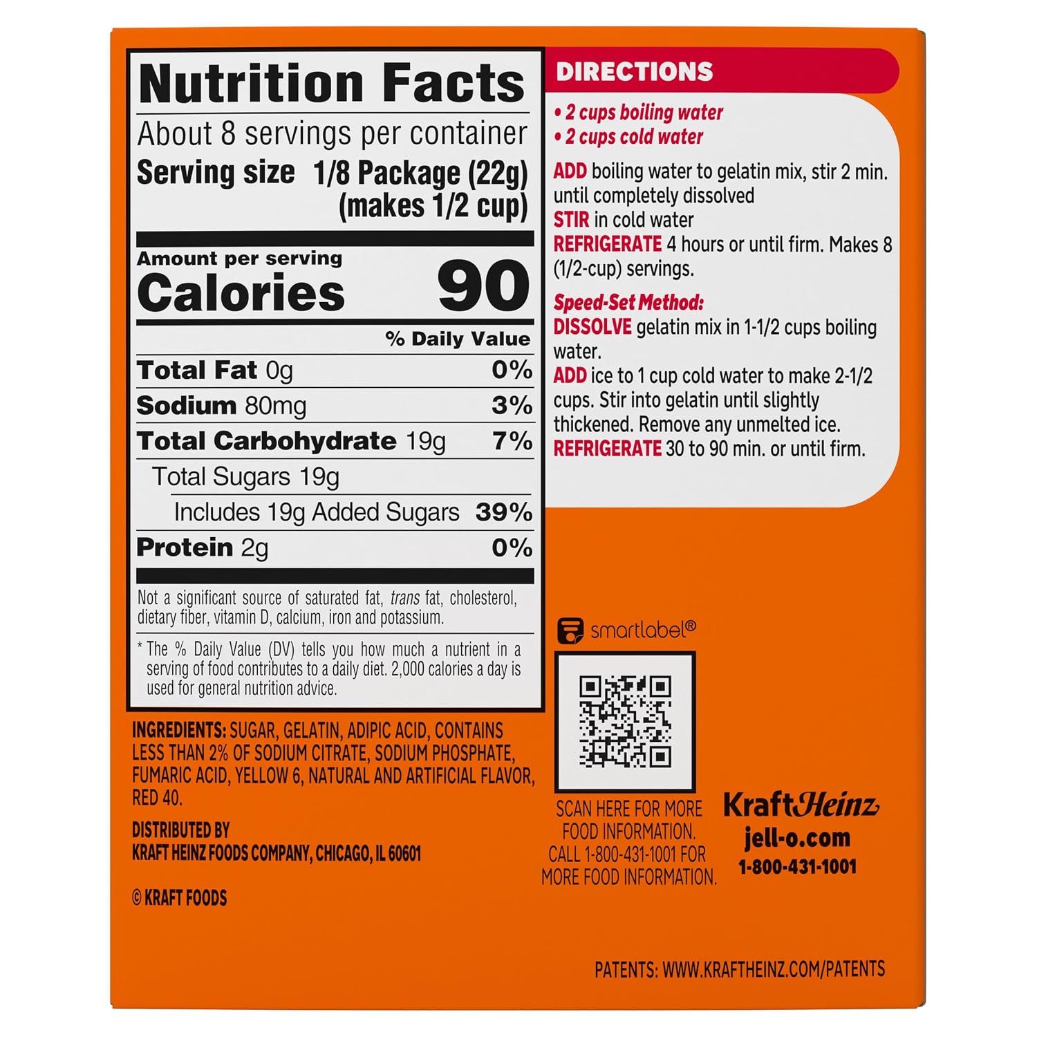 Jell-O Orange Flavor Gelatin Dessert, 6 Ounce