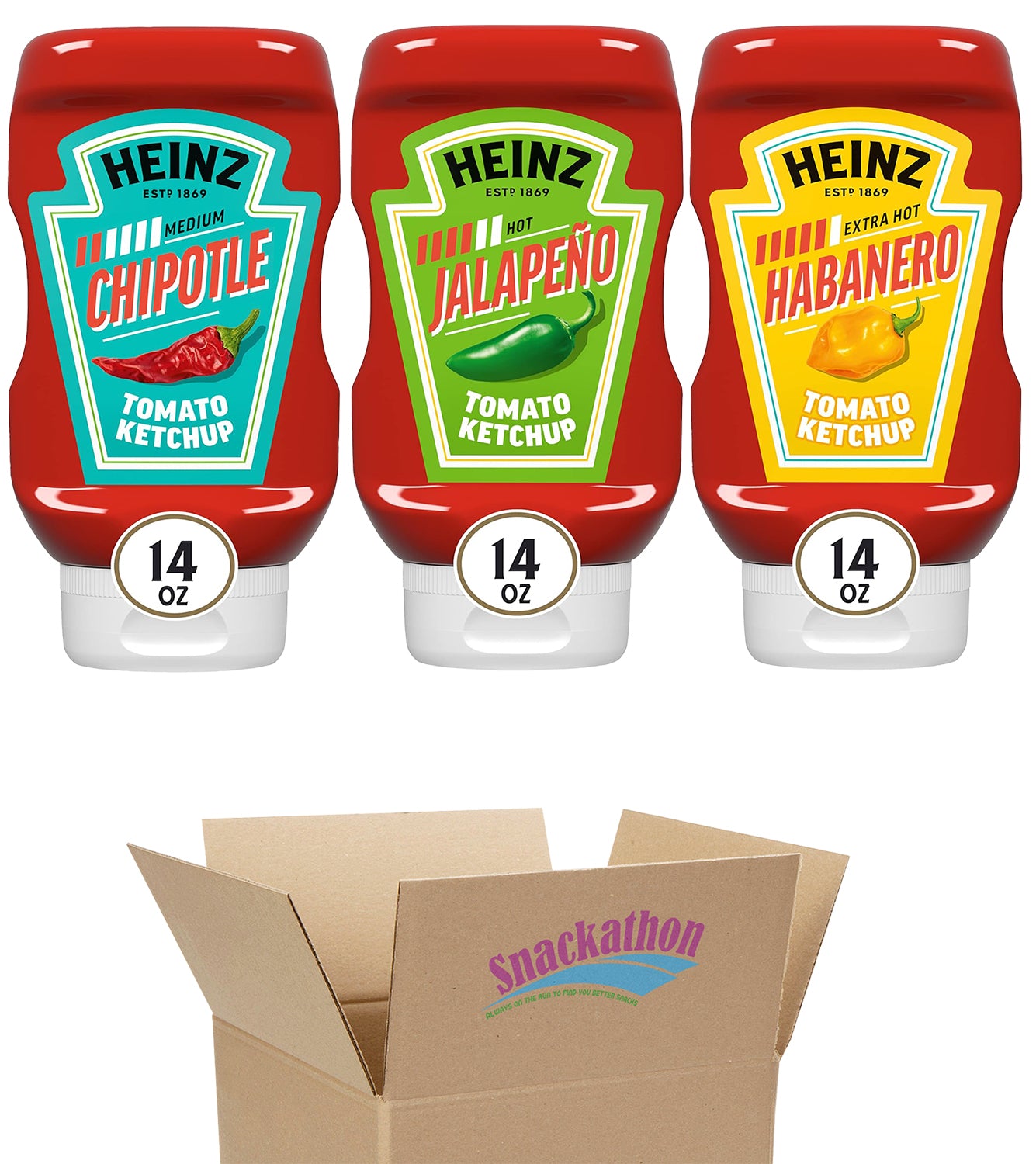 Heinz Spicy Ketchup Variety Pack, 3 flavors (Chipotle, Jalapeno, Habanero), 14 Ounce Each, Pack of 3