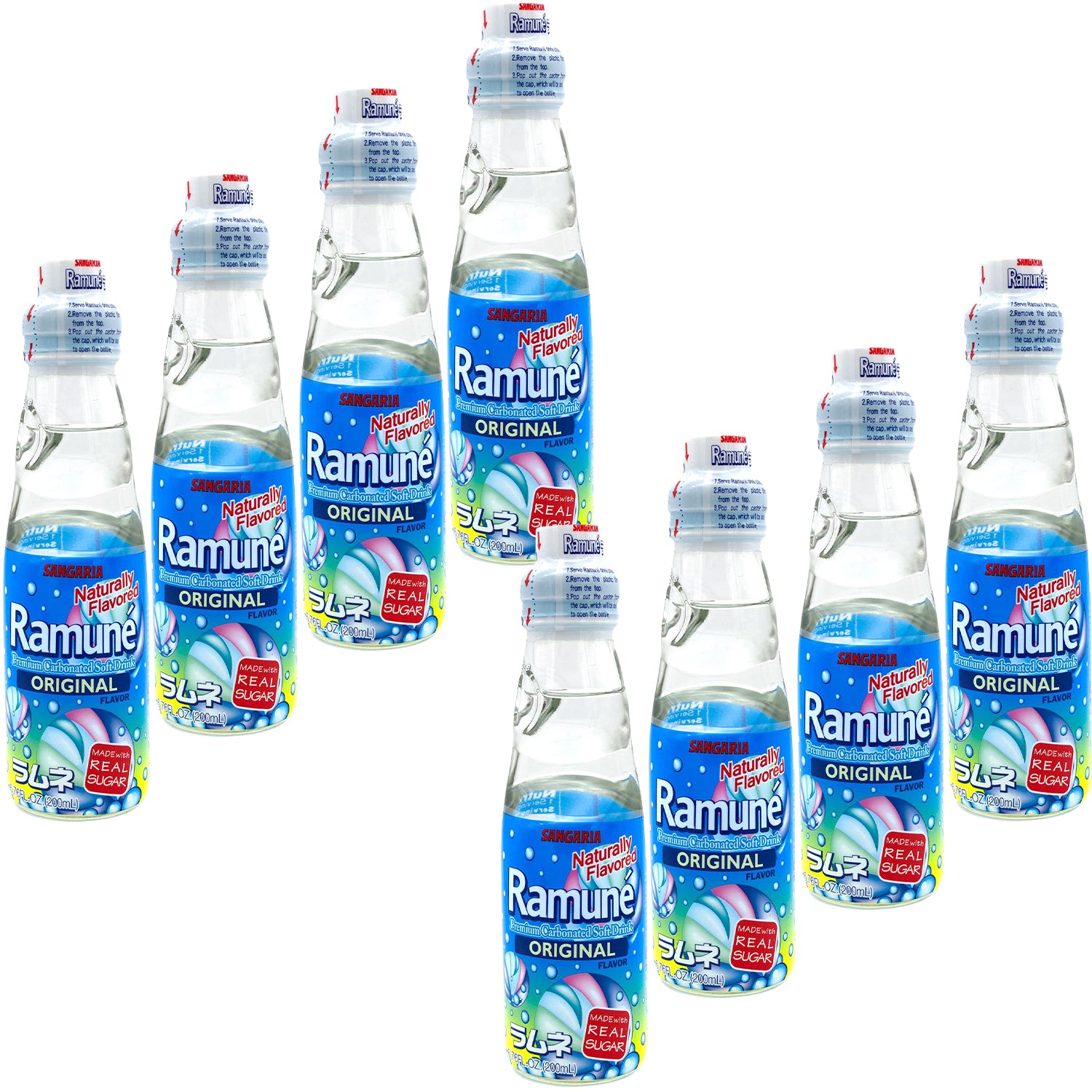 Sangaria Ramune Japanese Soda, Original, 6.76 Fluid Ounce, Pack of 8