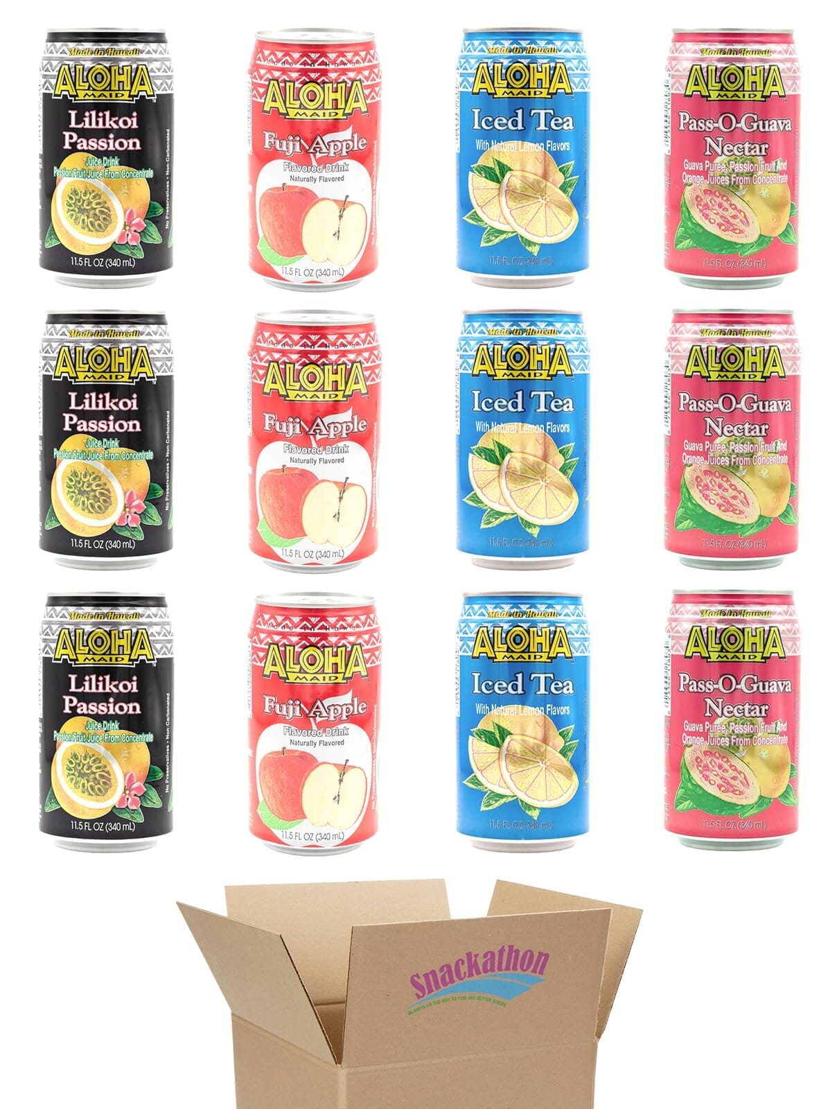 Aloha Maid Drinks, Signature Variety Pack, 4 Flavors, 3 Cans per Flavor, Total 12 Cans Snackathon Signature - 4 Flavors Pack of 12 