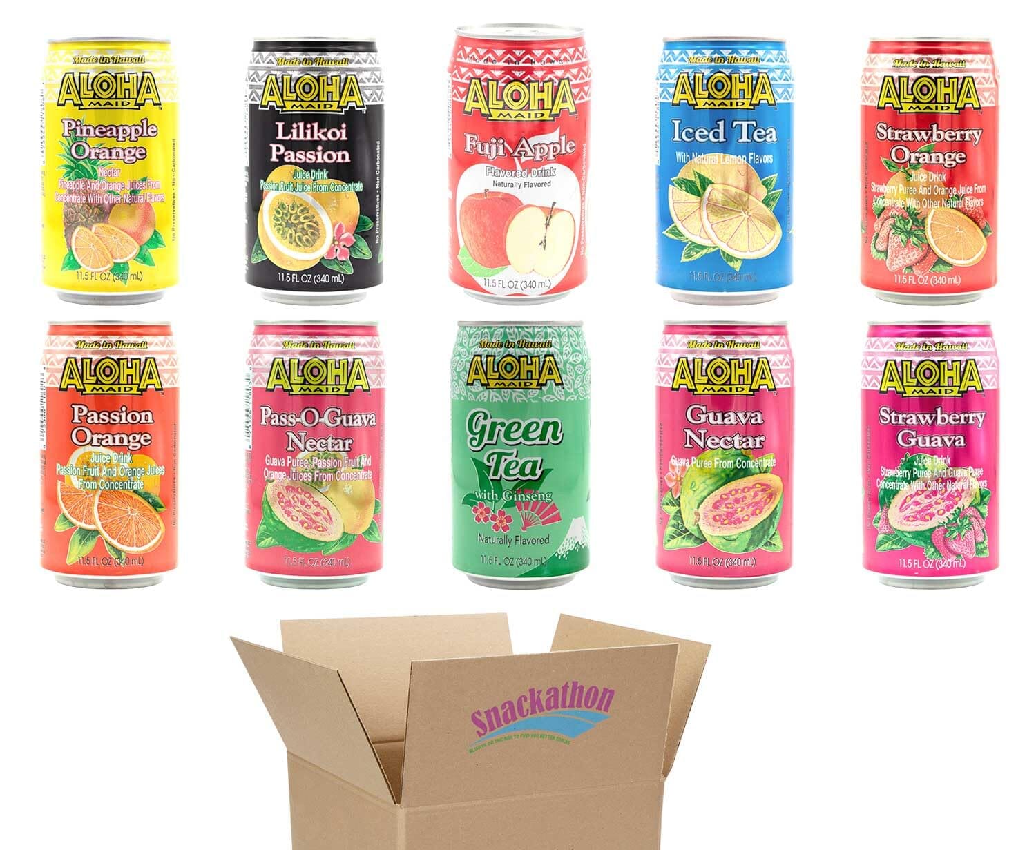 Aloha Maid Drinks, Variety, 4 Cans per Flavor, Total 12 Cans Snackathon All Flavors 11.5 Fl Oz (Pack of 10) 