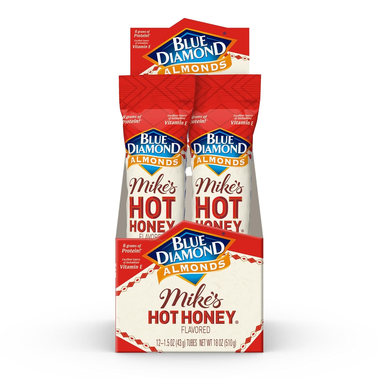 Blue Diamond Almonds, Made with Mike’s Hot Honey Infused with Chilies for a Perfect Sweet and Spicy Snack Nut Combination, Pack of 12, 1.5oz. Servings Blue Diamond Almonds 