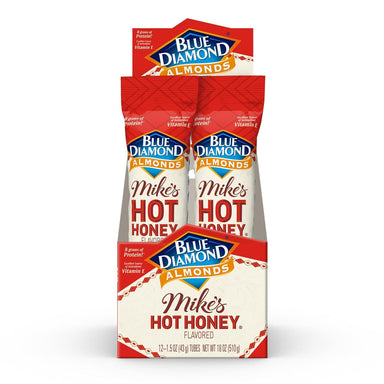 Blue Diamond Almonds, Made with Mike’s Hot Honey Infused with Chilies for a Perfect Sweet and Spicy Snack Nut Combination, Pack of 12, 1.5oz. Servings Blue Diamond Almonds 