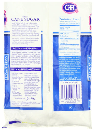 C&H Powdered Pure Cane Granulated White Sugar, 1 Pound C&H 