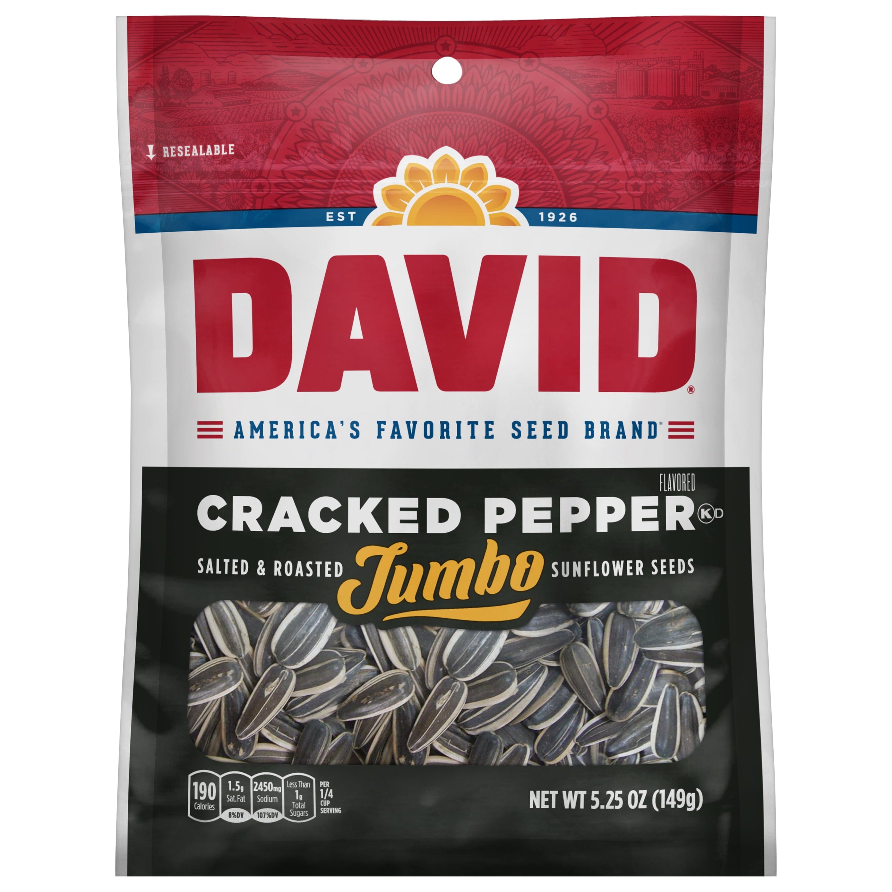 David Jumbo Cracked Pepper Roasted & Salted Sunflower Seeds, 5.25 Ounce DAVID Seeds 