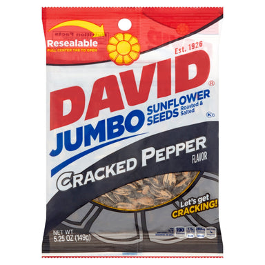 David Jumbo Cracked Pepper Roasted & Salted Sunflower Seeds, 5.25 Ounce DAVID Seeds Single 