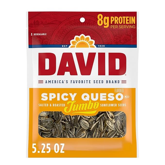 DAVID Jumbo Spicy Queso Sunflower Seeds, Roasted & Seasoned Snack, 5.25 Oz DAVID 5.25 Ounce 