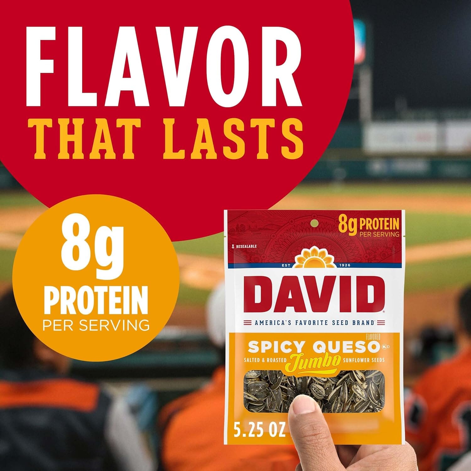 DAVID Jumbo Spicy Queso Sunflower Seeds, Roasted & Seasoned Snack, 5.25 Oz DAVID 