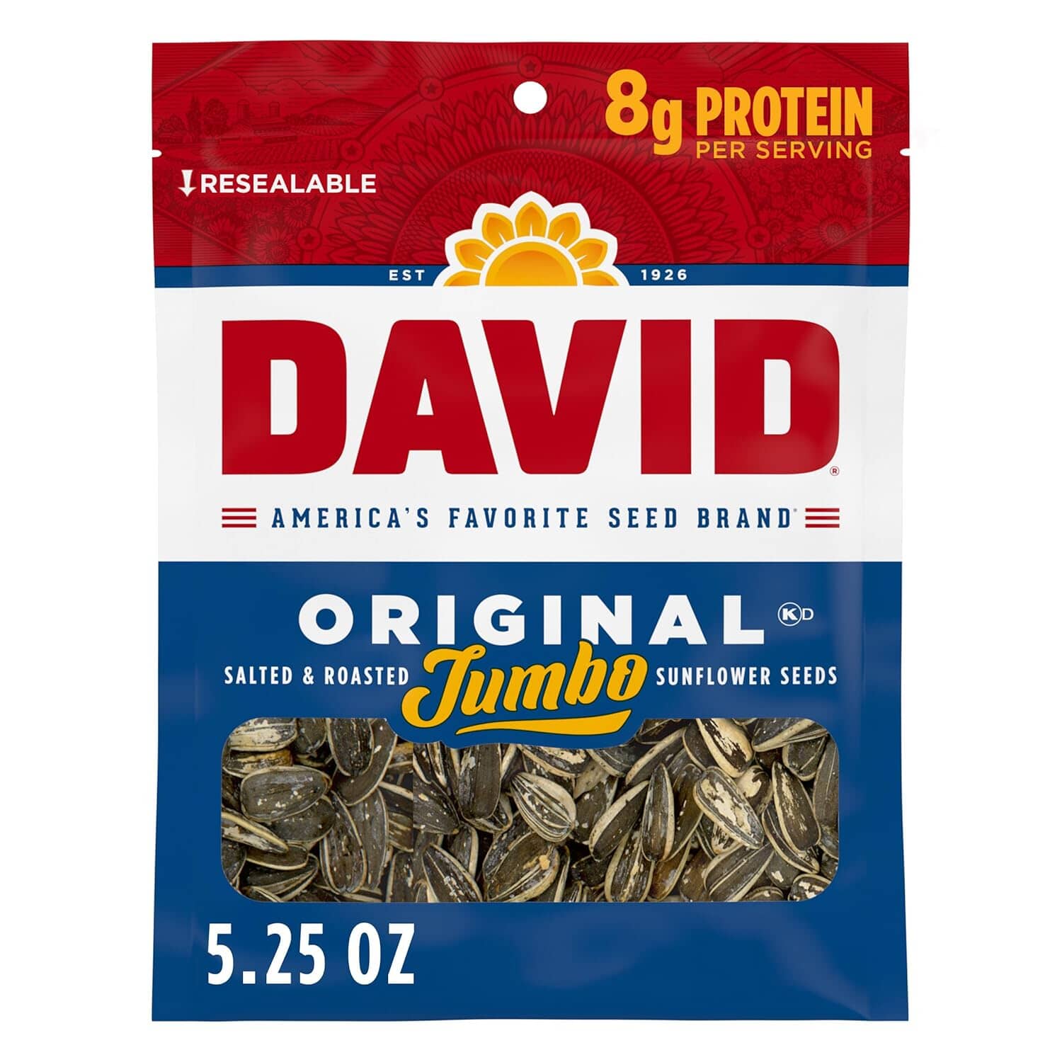 David Jumbo Sunflower Seeds, Original, 5.25 Ounce Snackathon Foods 