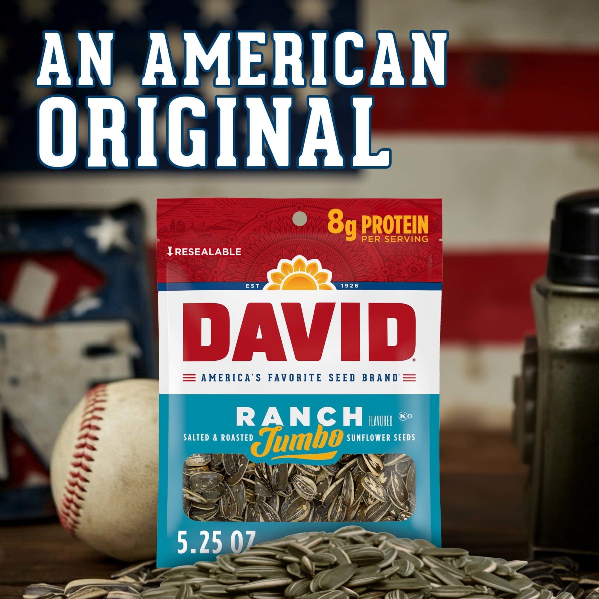 DAVID Roasted and Salted Jumbo Sunflower Seeds, Ranch Flavor, 5.25oz. DAVID Seeds 