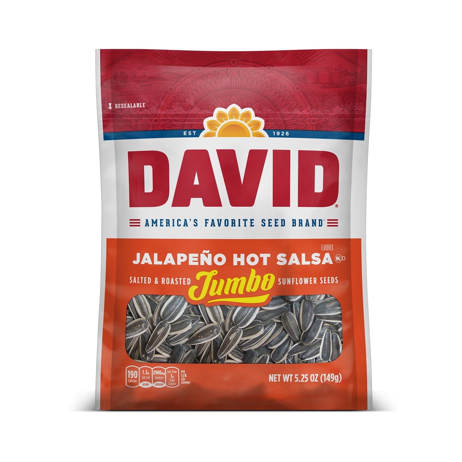 DAVID Seeds Keto Friendly Jalapeno Flavored Salted and Roasted Jumbo Sunflower Seeds, 5.25 Ounce DAVID Seeds 