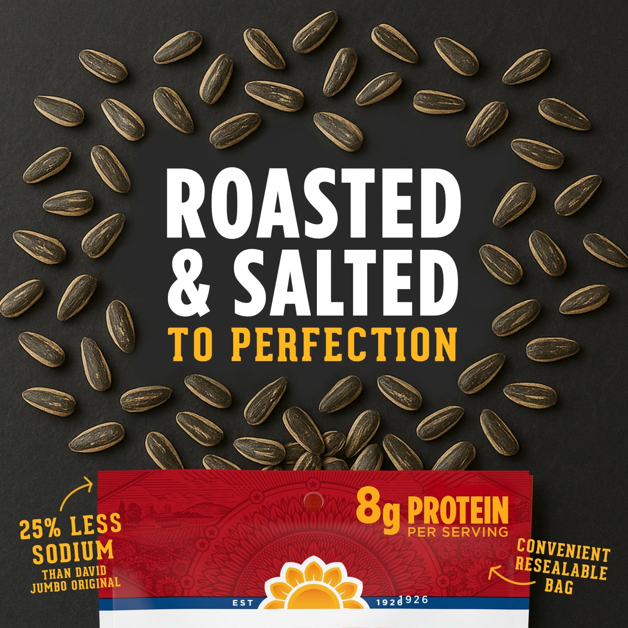 DAVID Seeds Reduced Sodium Salted and Roasted Jumbo Sunflower Seeds, Keto Friendly Snack, 5.25 Ounce, Case of 12 DAVID 