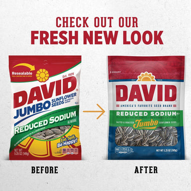 DAVID Seeds Reduced Sodium Salted and Roasted Jumbo Sunflower Seeds, Keto Friendly Snack, 5.25 Ounce DAVID 