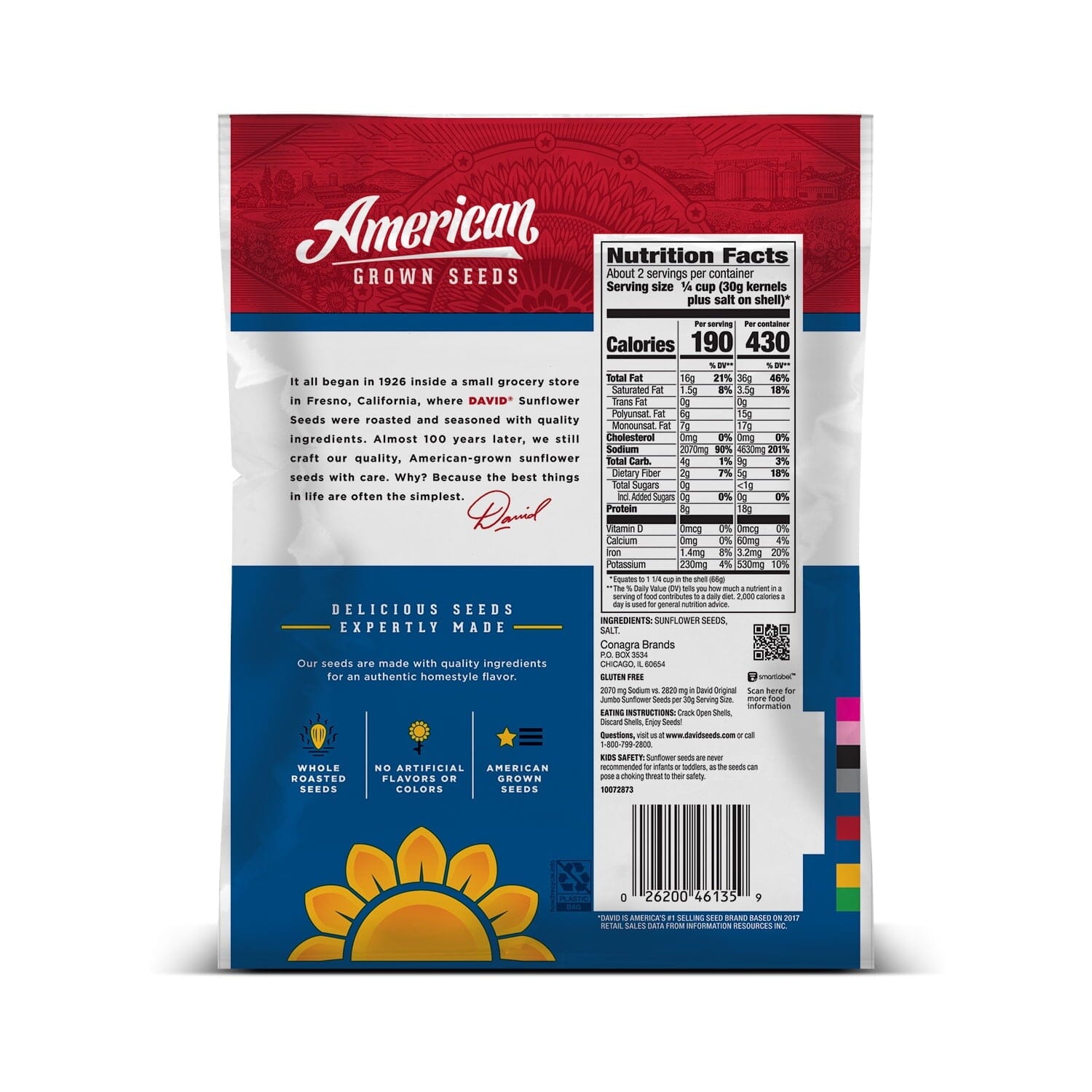 DAVID Seeds Reduced Sodium Salted and Roasted Jumbo Sunflower Seeds, Keto Friendly Snack, 5.25 Ounce DAVID 