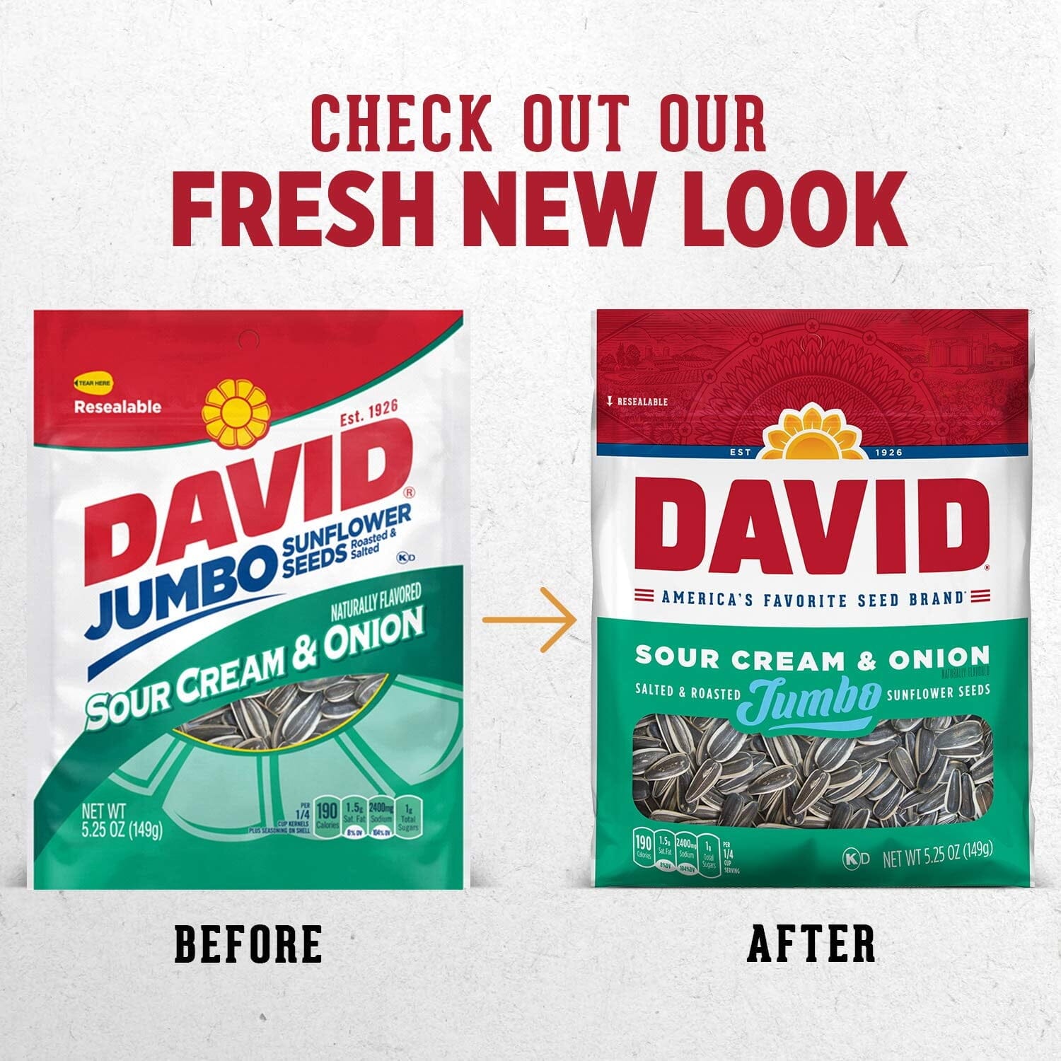 DAVID Sour Cream & Onion Jumbo Sunflower Seeds, Keto Friendly, 5.25 Ounce, Case of 12 DAVID 