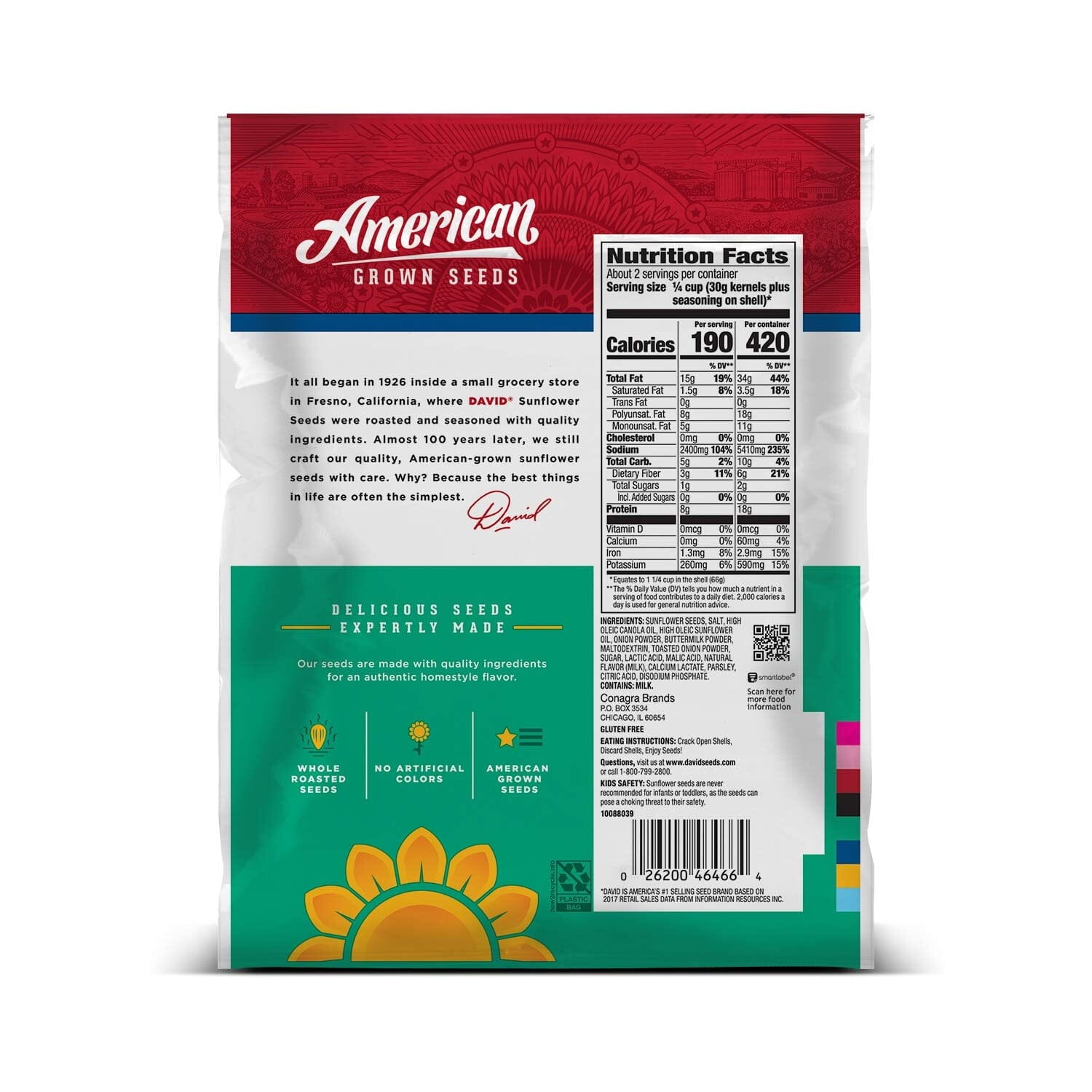 DAVID Sour Cream & Onion Jumbo Sunflower Seeds, Keto Friendly, 5.25-oz. Resealable Bag 5.25 Ounce (Pack of 1) DAVID 