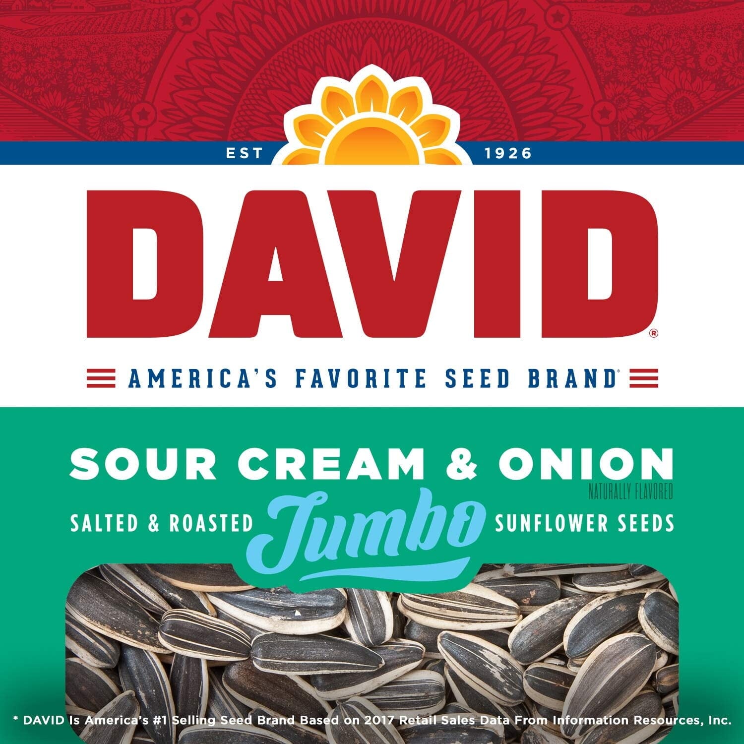 DAVID Sour Cream & Onion Jumbo Sunflower Seeds, Keto Friendly, 5.25-oz. Resealable Bag 5.25 Ounce (Pack of 1) DAVID 