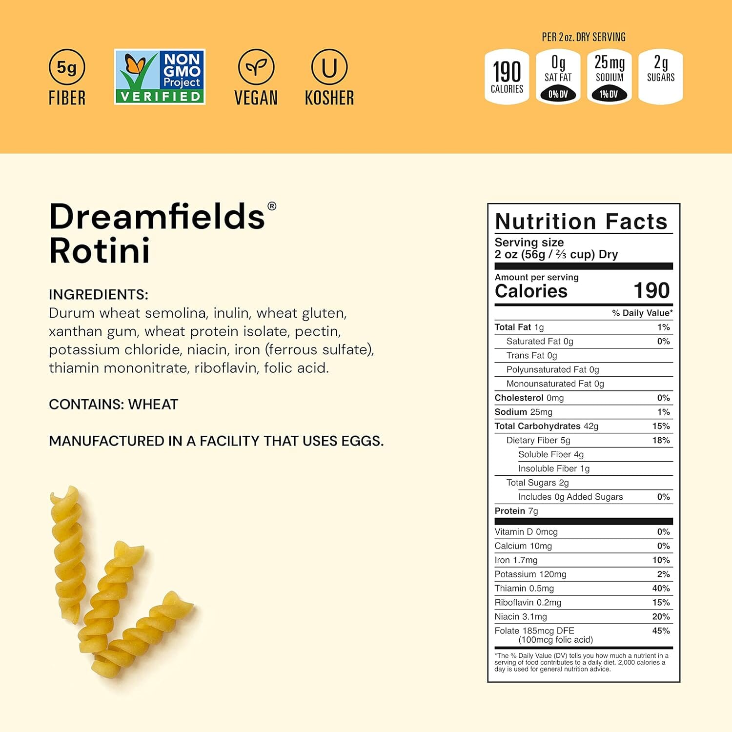 Dreamfields Pasta Healthy Carb Living, Rotini, 13.25 Ounce Box, Case of 12 Dreamfields 