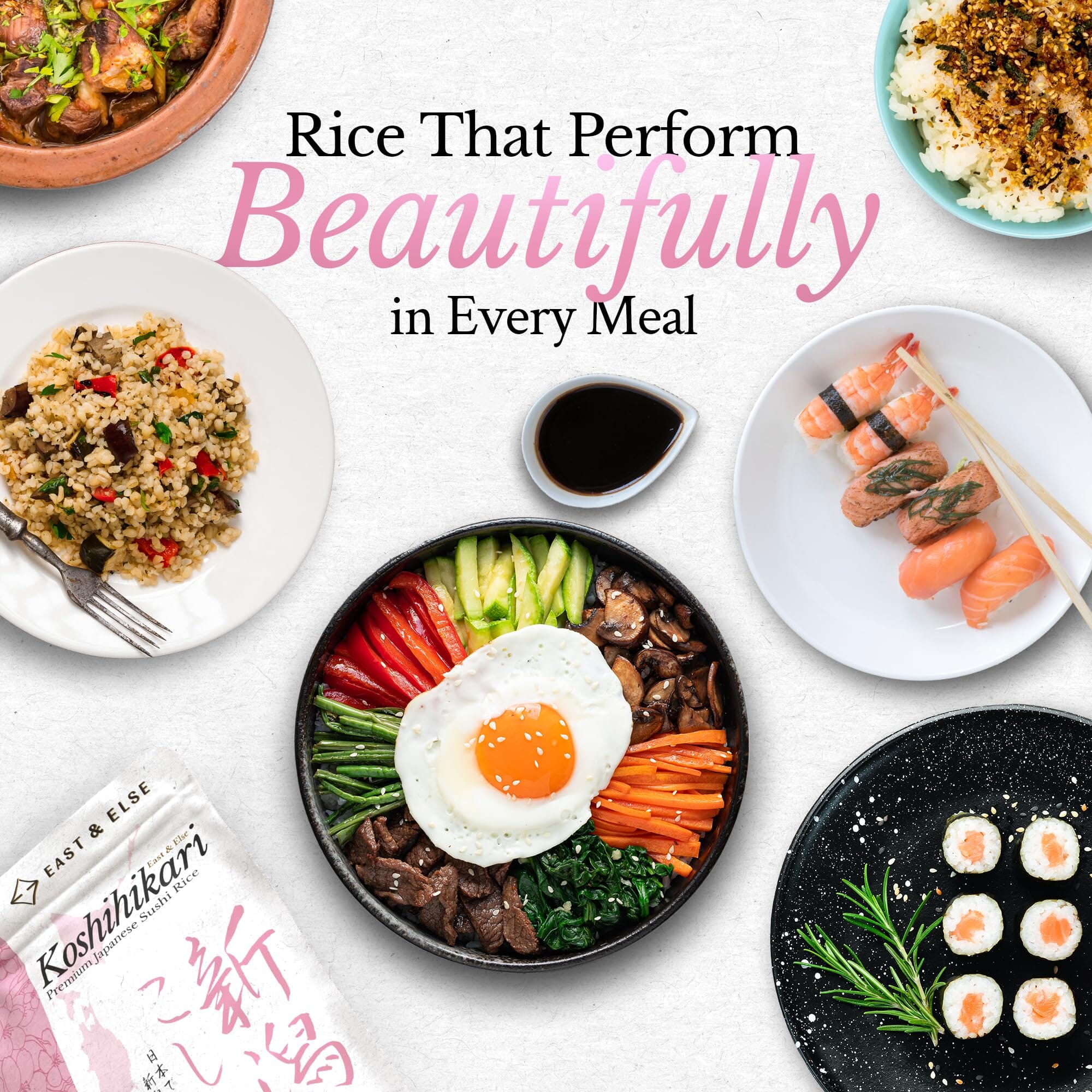 East and Else Japanese Sushi Rice, Short Grain – Multiple Flavors, 2.2 lb East and Else 