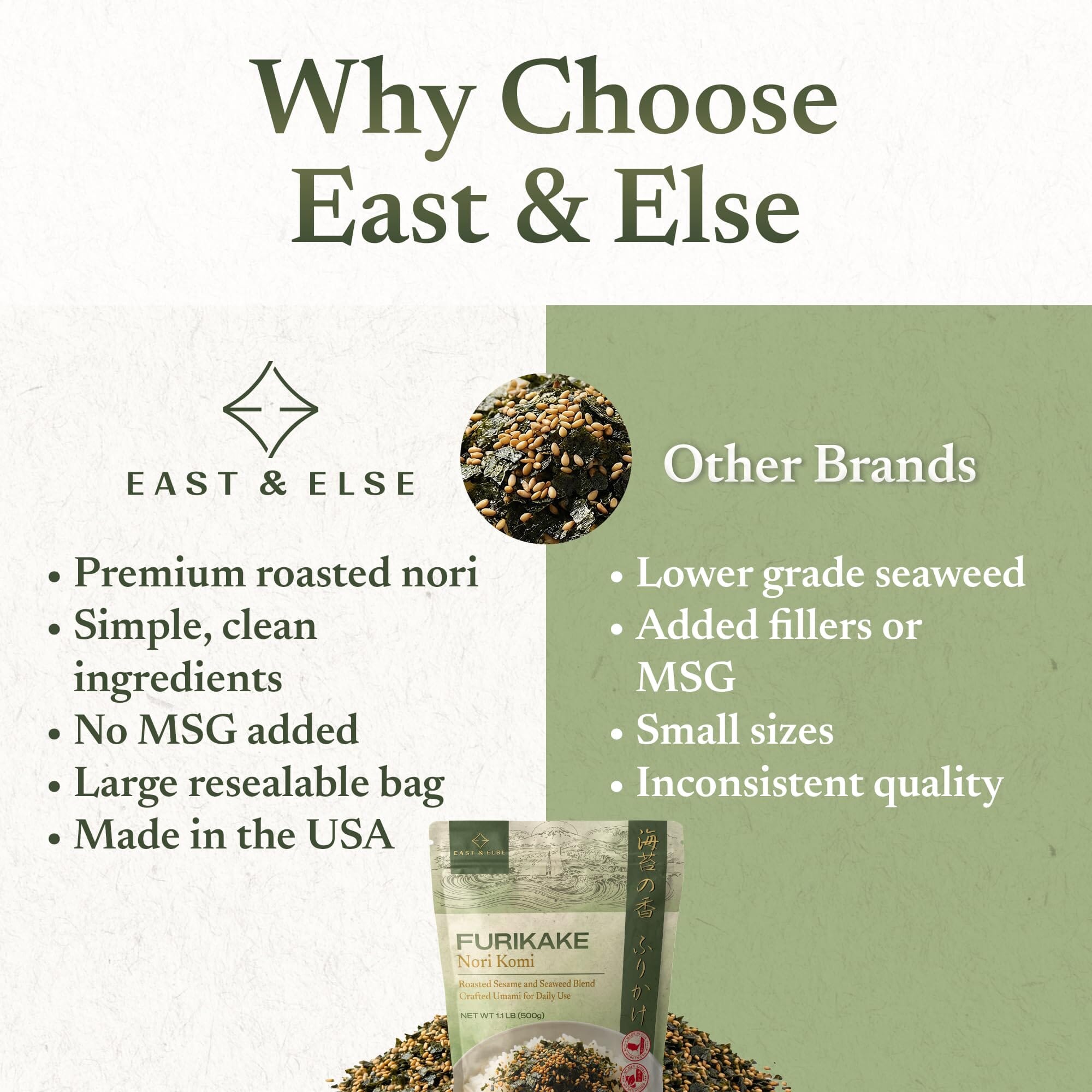 East and Else Nori Fumi Furikake, 1.1 lb (500g) Bulk Resealable Bag Snackathon Foods 