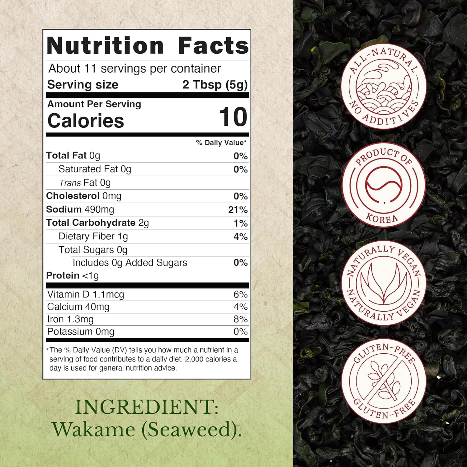 East and Else Wakame Seaweed, 6 oz Dried Wakame Flakes, 100% Natural Sea Vegetable for Miso Soup, Salads, Ramen & Miyeokguk Soup, Pre-Cut, Ready-to-Use, Resealable Bag, Product of Korea East and Else 