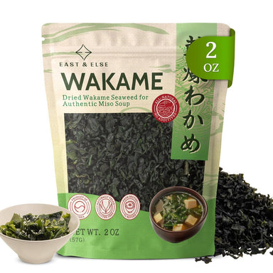 East and Else Wakame Seaweed, 6 oz Dried Wakame Flakes, 100% Natural Sea Vegetable for Miso Soup, Salads, Ramen & Miyeokguk Soup, Pre-Cut, Ready-to-Use, Resealable Bag, Product of Korea East and Else 2 Ounce 