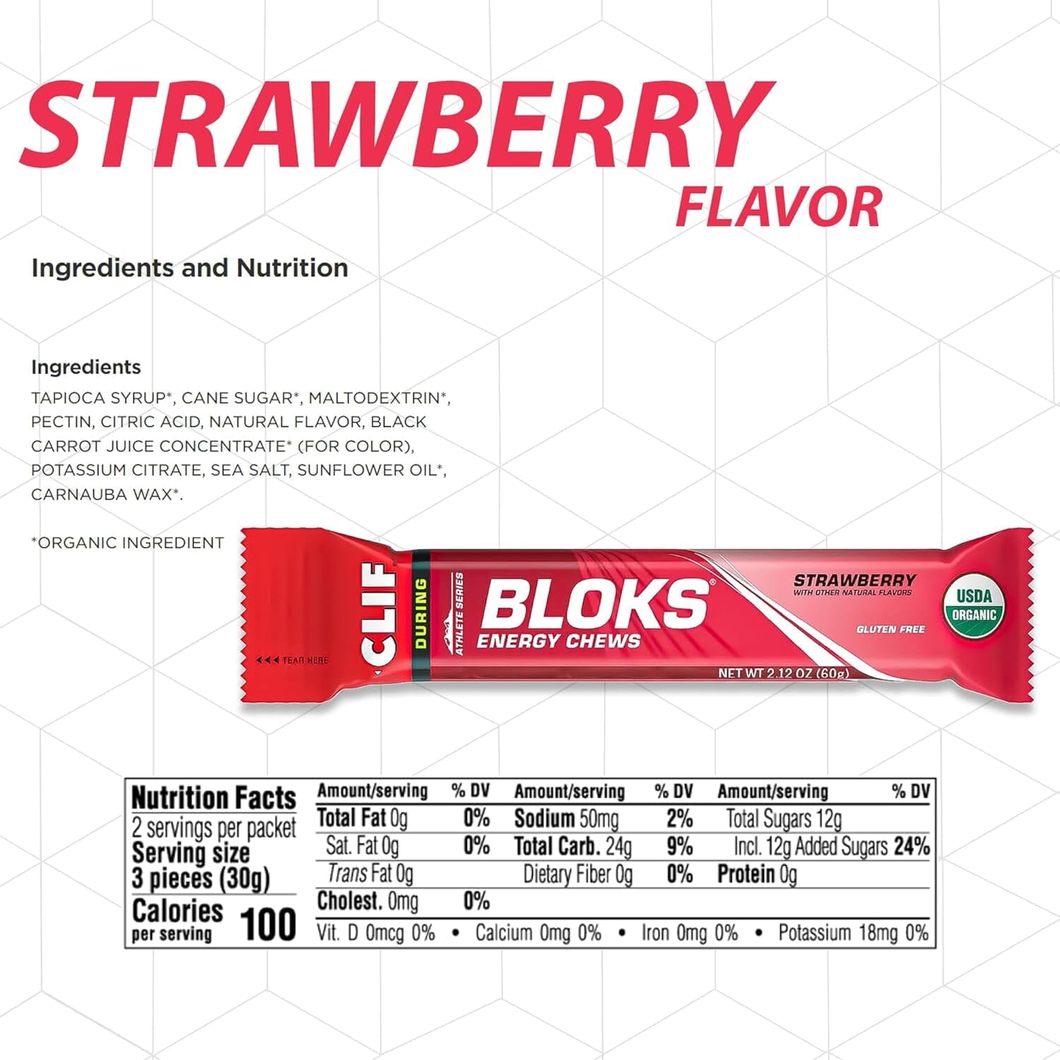 Energy Chews - Clif BLOKS - (Pack of 6) - Strawberry Flavor Clif Bar 