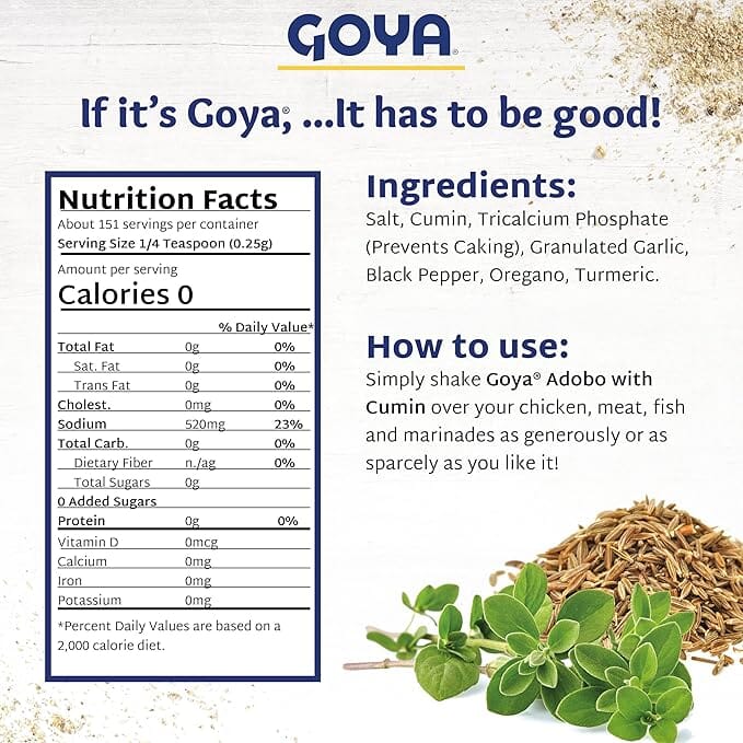 Goya Adobo All Purpose Seasoning with Cumin, Latin Spice Blend, 8 Oz GOYA 