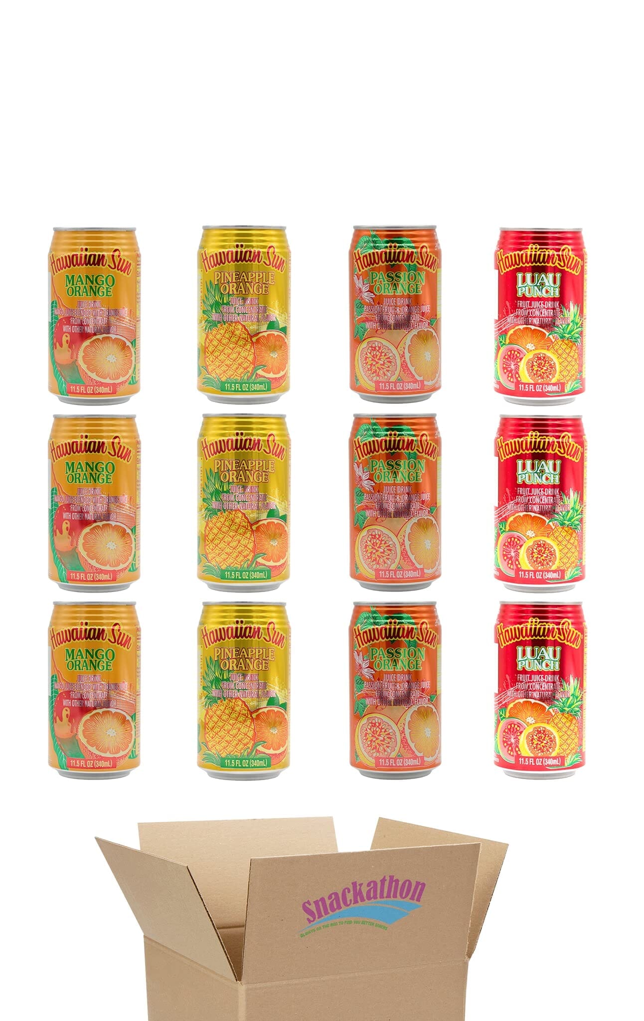 Hawaiian Sun Drinks, Orange Variety Pack, 4 Flavors, 3 Cans per Flavor, Total 12 Cans Snackathon Orange - 4 Flavors Pack of 12 