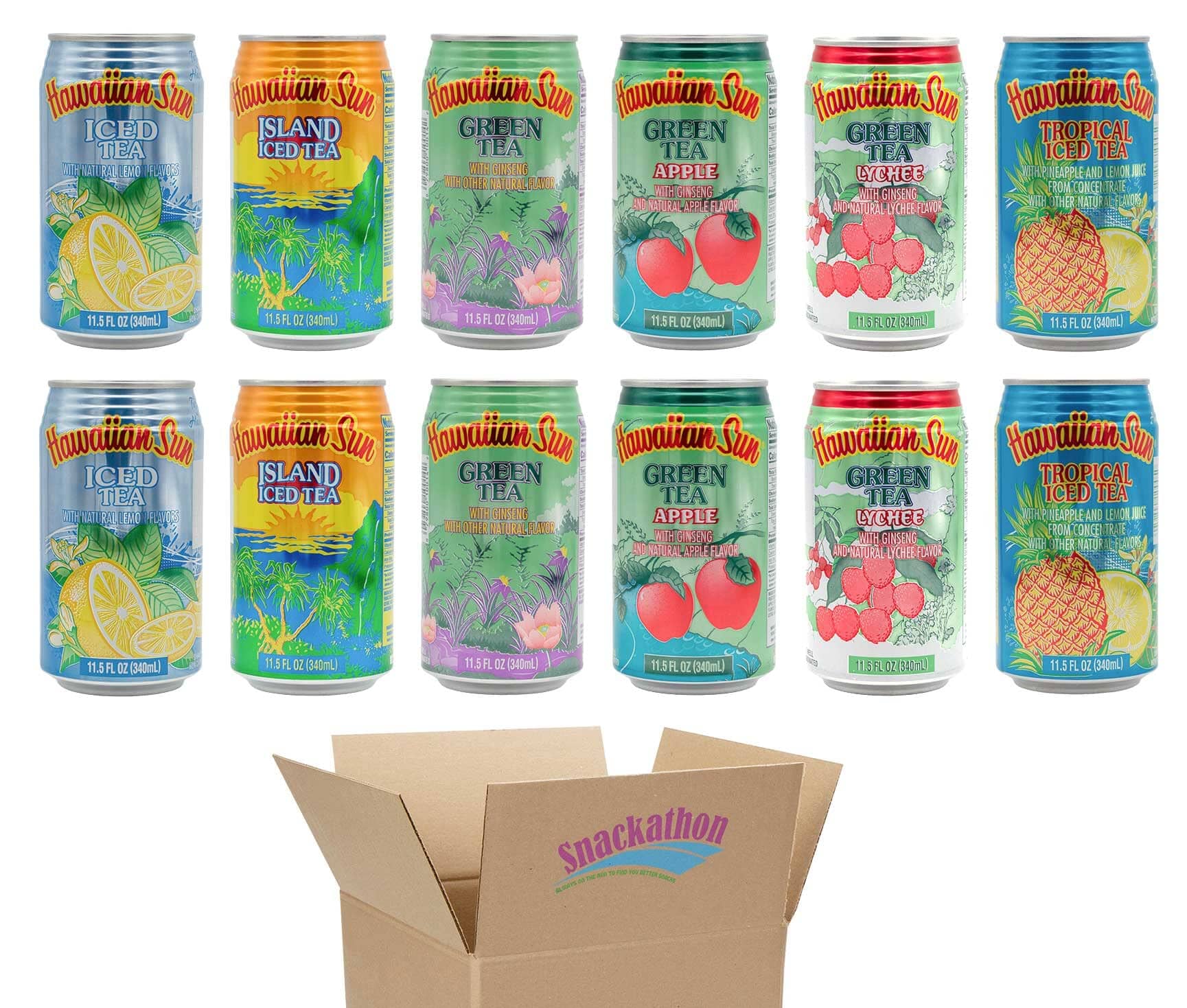 Hawaiian Sun Drinks, Tea Variety, 2 Cans per Flavor, Total 12 Cans Snackathon 