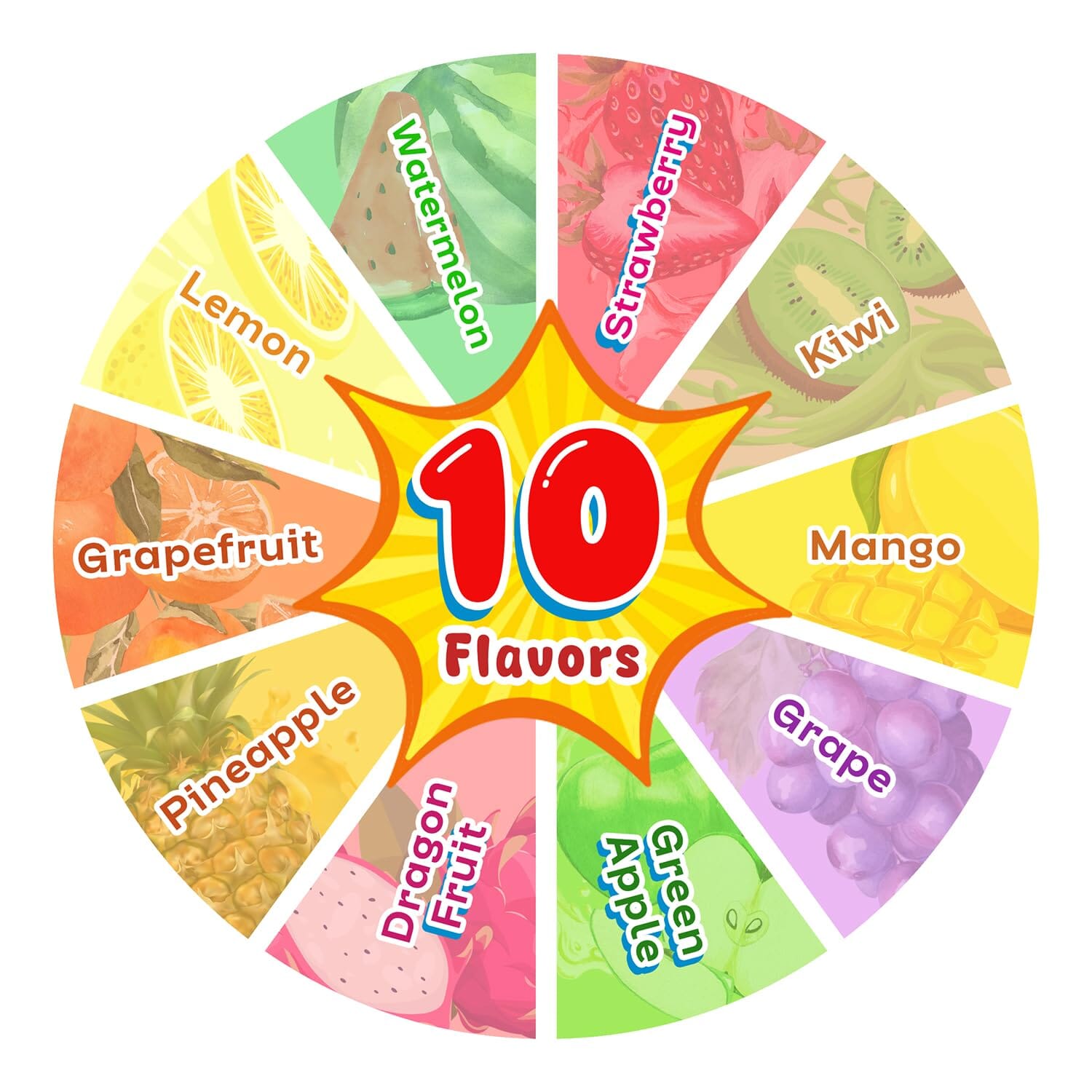 Hi Chew 10 Flavors, Bulk 165+ Pieces, 2 Pound (Hi Chew Fruit Strawberry, Mango, Green Apple, Grape, Kiwi, Pineapple, Dragon Fruit, Watermelon, Grapefruit, Lemon) Snackathon 